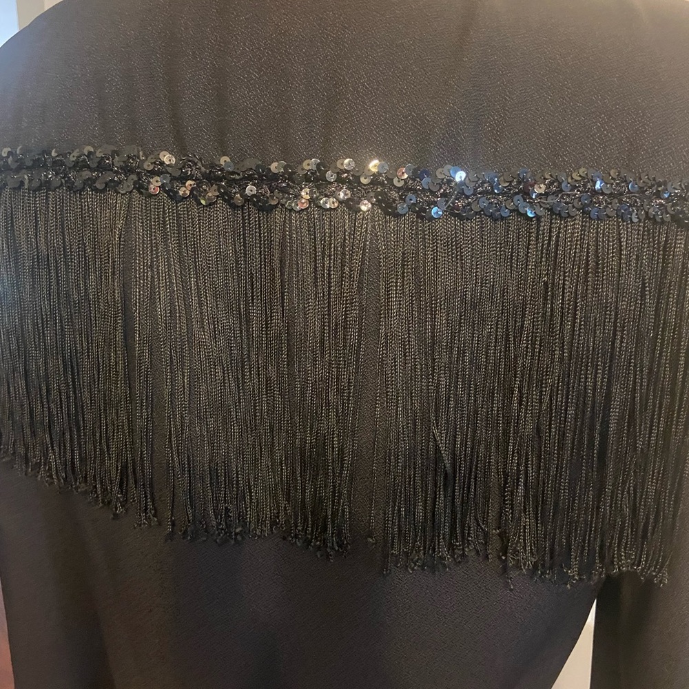 Pantagis Sz 8 Chic Black Fringe Sequin Short Women’s Jacket - Picture 4 of 11
